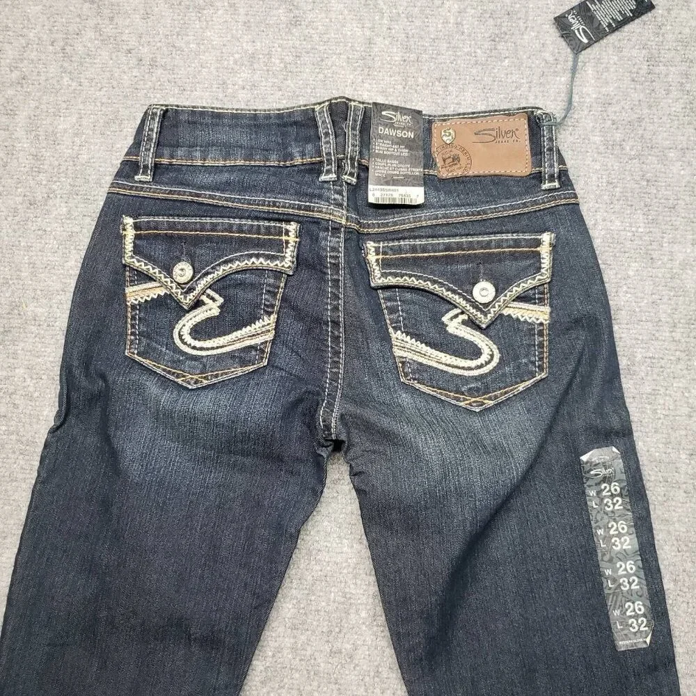 Silver Jeans Dawson Womens 26X32 Blue Bootcut Faded Embroidered Low Rise New - Picture 3 of 12